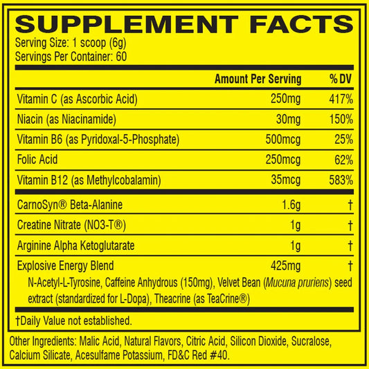 Supplement facts of Cellucor C4 Original Pre Workout 30 Servings including caffeine, beta-alanine, and creatine